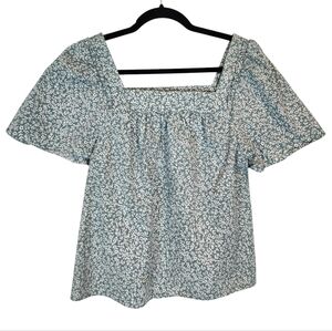 Draper James Maren Top Square Neck Sage Green Floral Pleated Cotton Stretch sz S